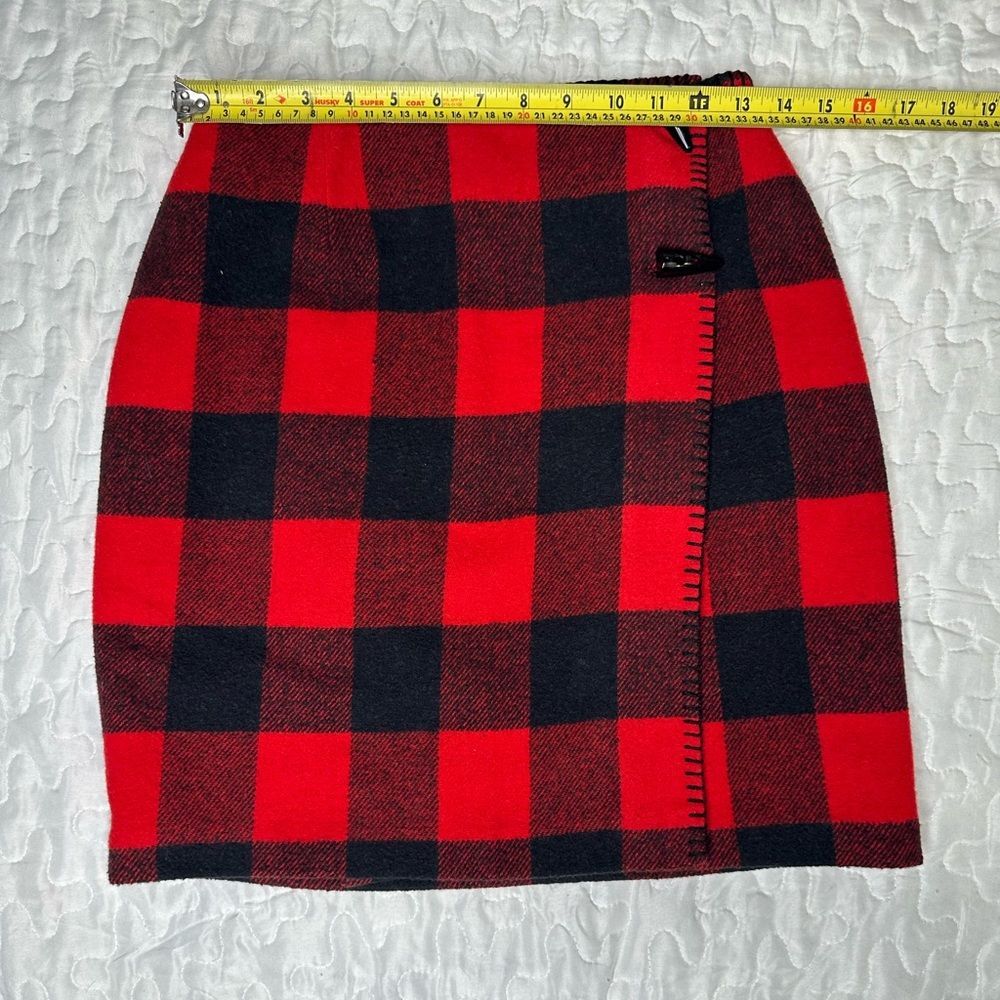 Vintage 90s Buffalo Plaid Wool Blend Skirt Suit Matching Set Ninety Made in USA - Picture 9 of 15
